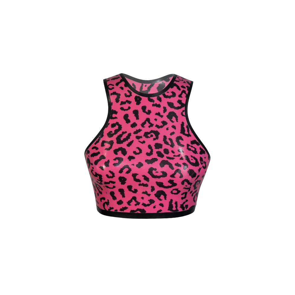 (One of a Kind)/ Imperfect Fuzzy Pink Leopard Print Muscle Crop READY TO SHIP  Womens - Vex Inc. | Latex Clothing
