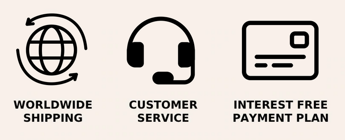 Worldwide shipping, and interest free payment plan