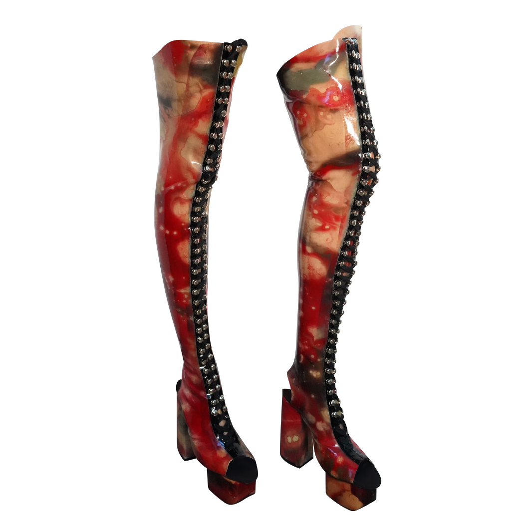 Walk On Me Boots Transparent Red Water Marble Size 9 Shoes - Vex Inc. | Latex Clothing