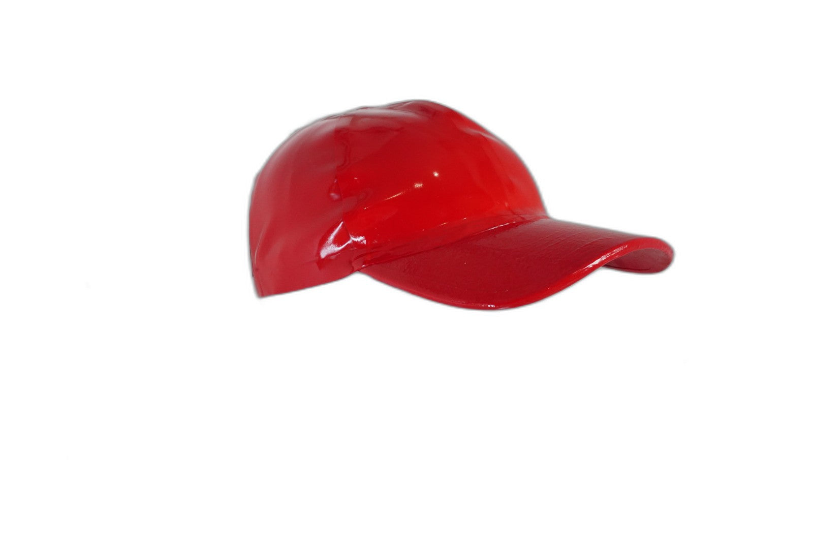 Red patent latex baseball cap by Vex Clothing