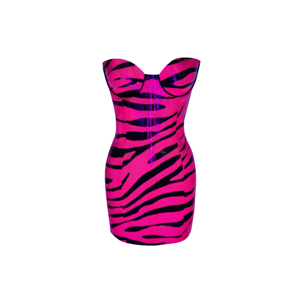 (One of a Kind) UV Zebra Corset Dress READY TO SHIP  Womens - Vex Inc. | Latex Clothing