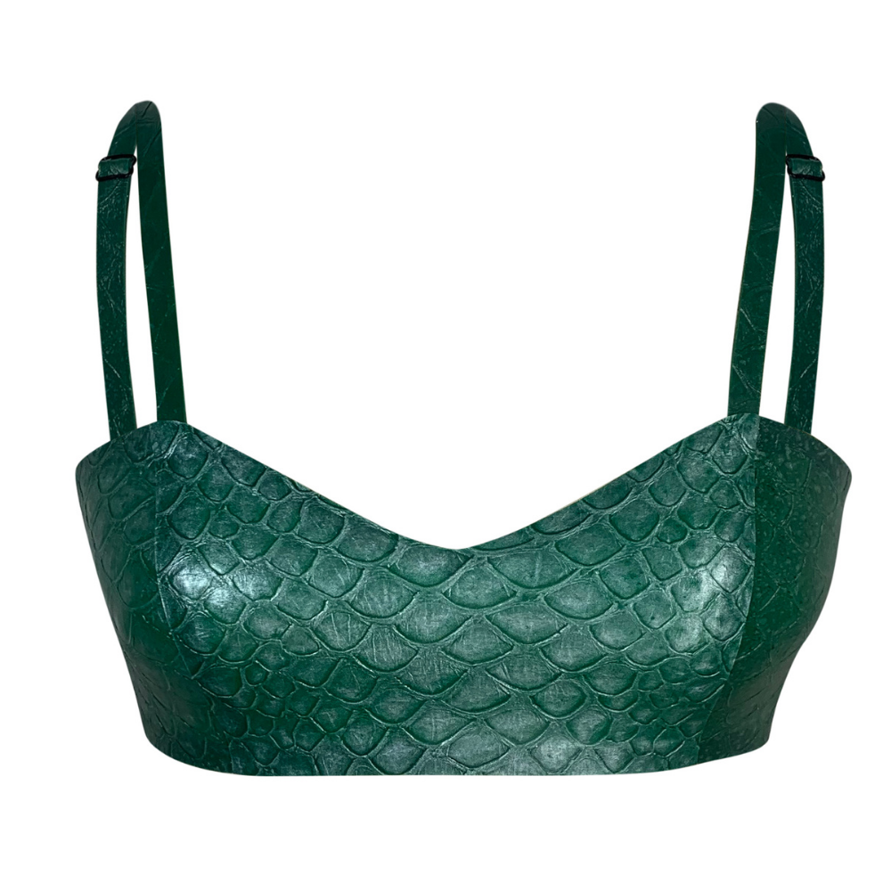 Print Touch Me Bralette READY TO SHIP Small / Metallic Green Textured Mermaid  - Vex Inc. | Latex Clothing