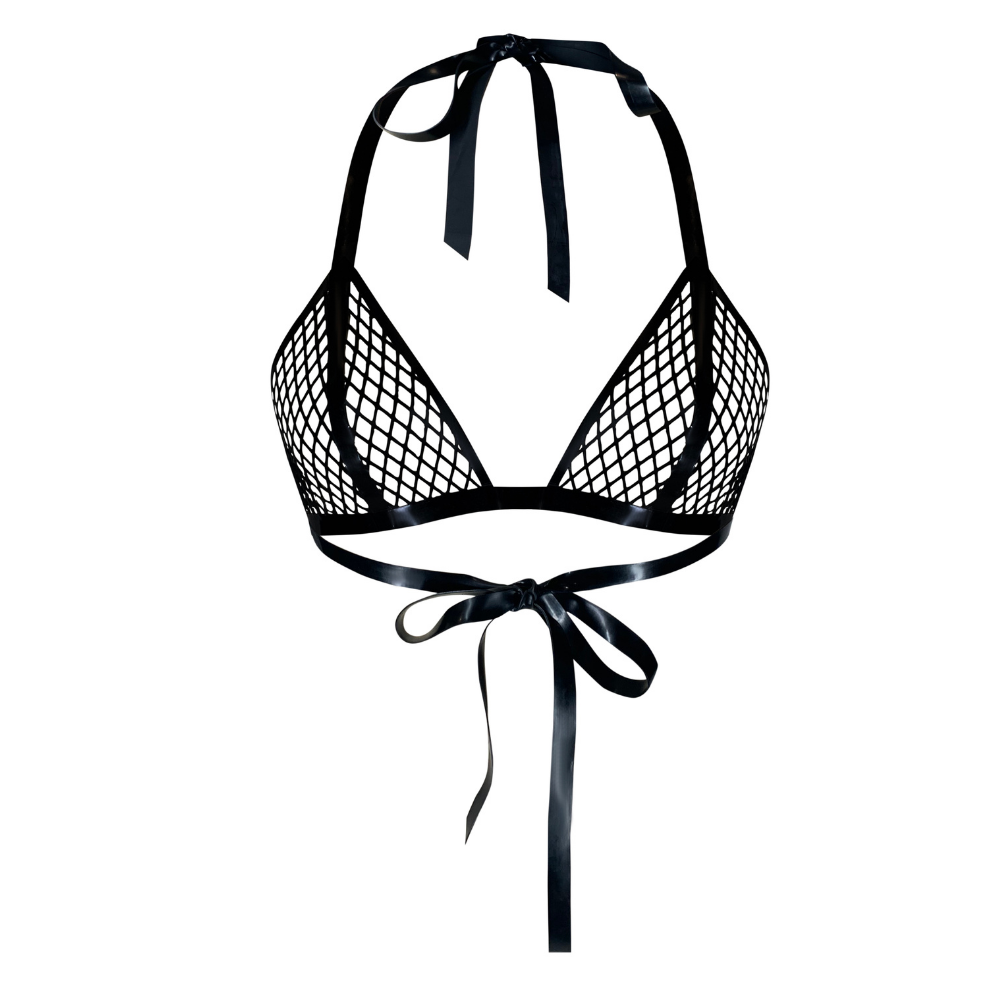 Vex Clothing: Handmade Fishnet Bikini Top with Halter Neck - 50mm Latex - Vex Latex Vex Clothing: Handmade Fishnet Bikini Top with Halter Neck - 50mm Latex - Vex Latex