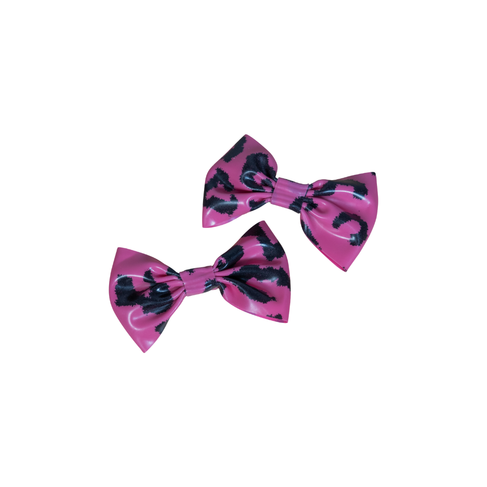 (ONE OF A KIND) Fuzzy Pink Leopard Print Latex Bows READY TO SHIP  Womens - Vex Inc. | Latex Clothing
