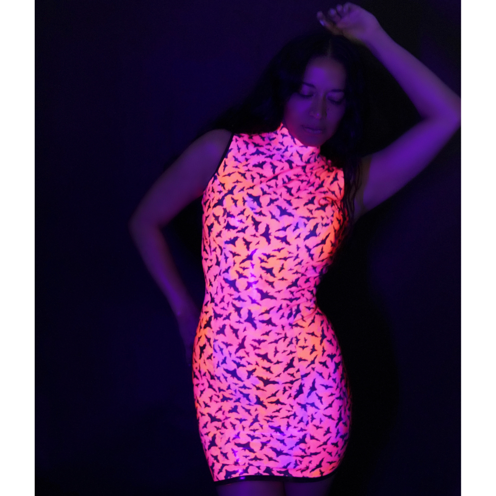 (ONE OF A KIND) UV Glow Bat Sleeveless Dress READY TO SHIP  Womens - Vex Inc. | Latex Clothing