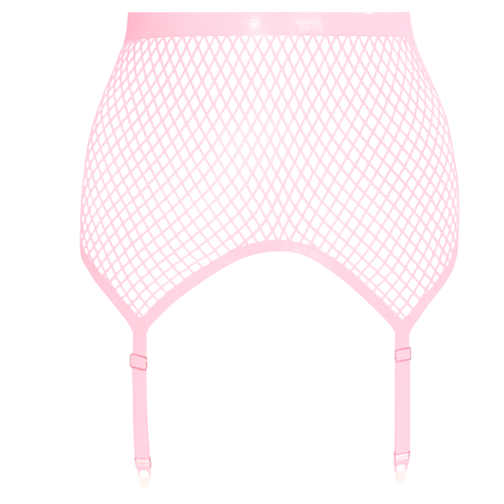 Fishnet Garter Skirt READY TO SHIP Medium / Baby Pink / Rose Gold Womens - Vex Inc. | Latex Clothing