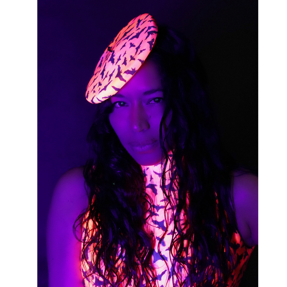 UV Glow Bat Print Mini Beret READY TO SHIP  Womens - Vex Inc. | Latex Clothing