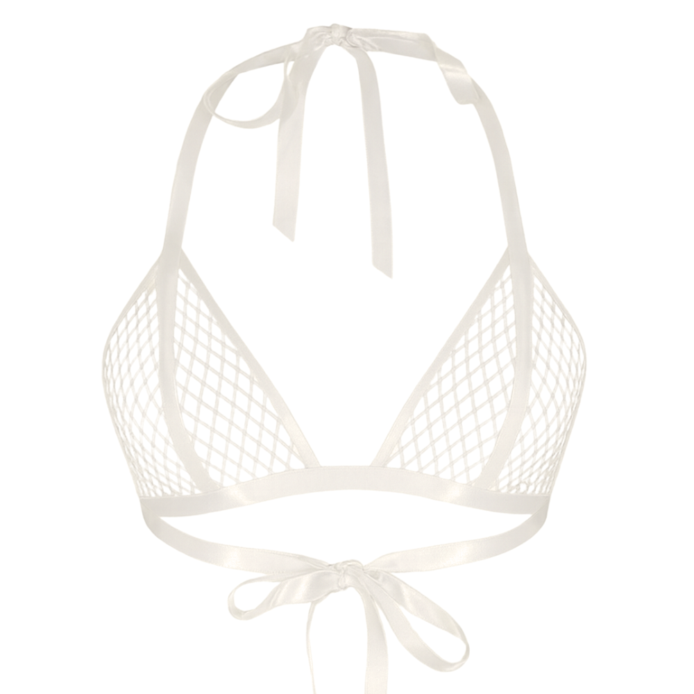 Vex Clothing: Handmade Fishnet Bikini Top with Halter Neck - 50mm Latex