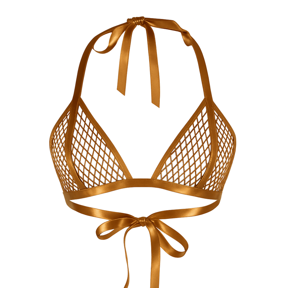 Fishnet Bikini Top READY TO SHIP Small / Metallic Bronze Womens - Vex Inc. | Latex Clothing