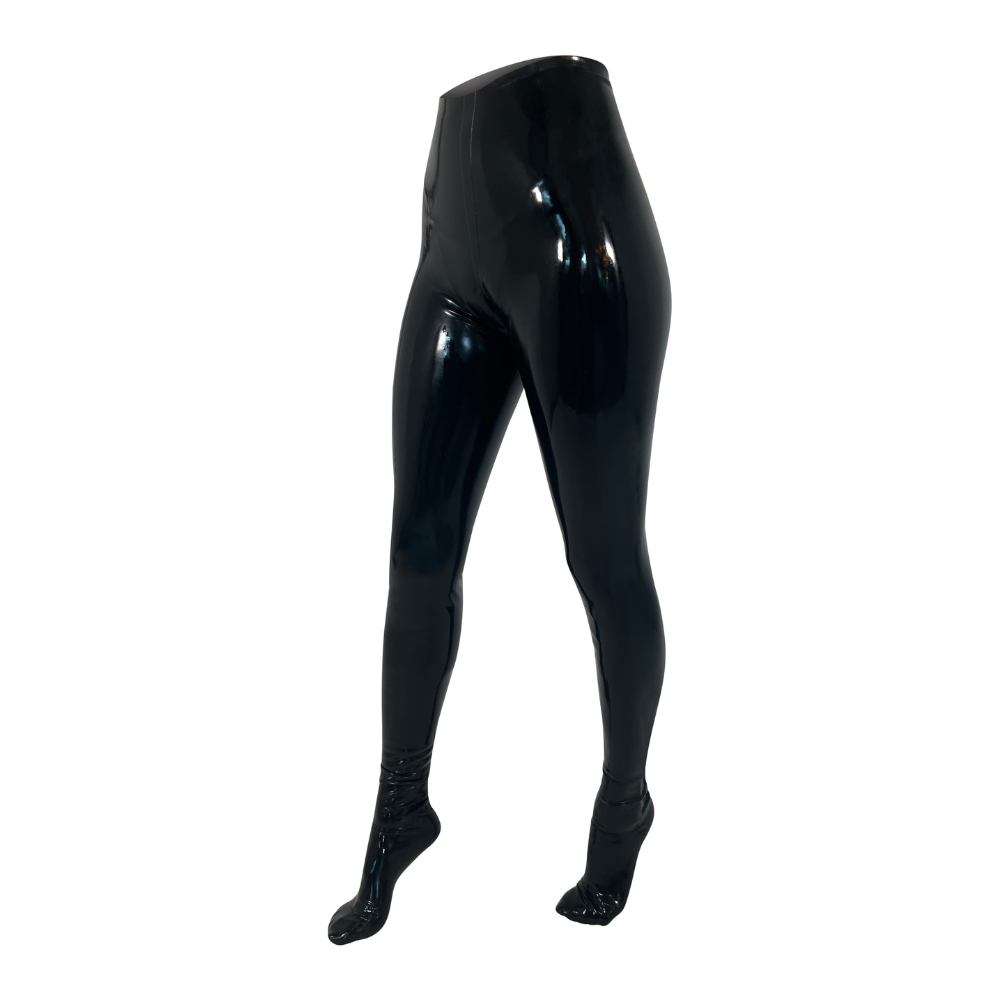 High quality latex pants rubber leggings for women in metallic blue color