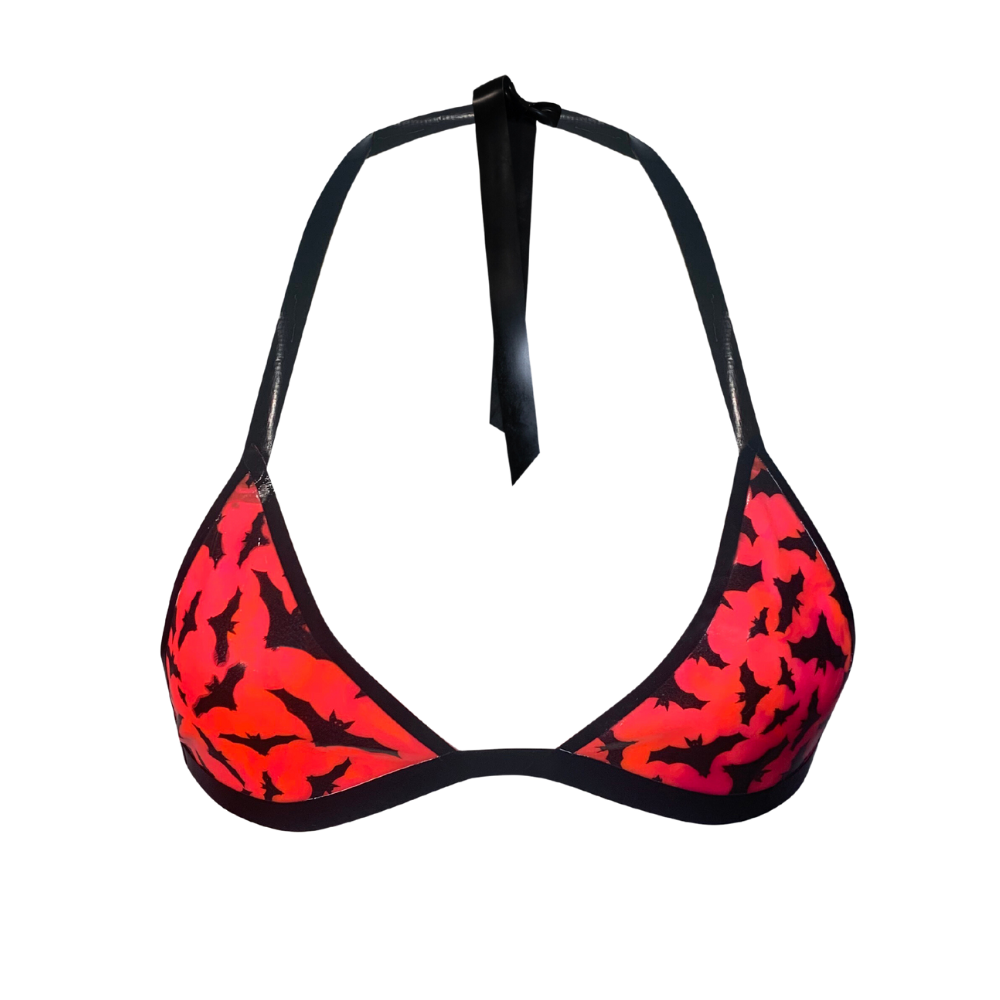 (ONE OF A KIND) UV Glow Bat Print Bikini Top READY TO SHIP  Womens - Vex Inc. | Latex Clothing