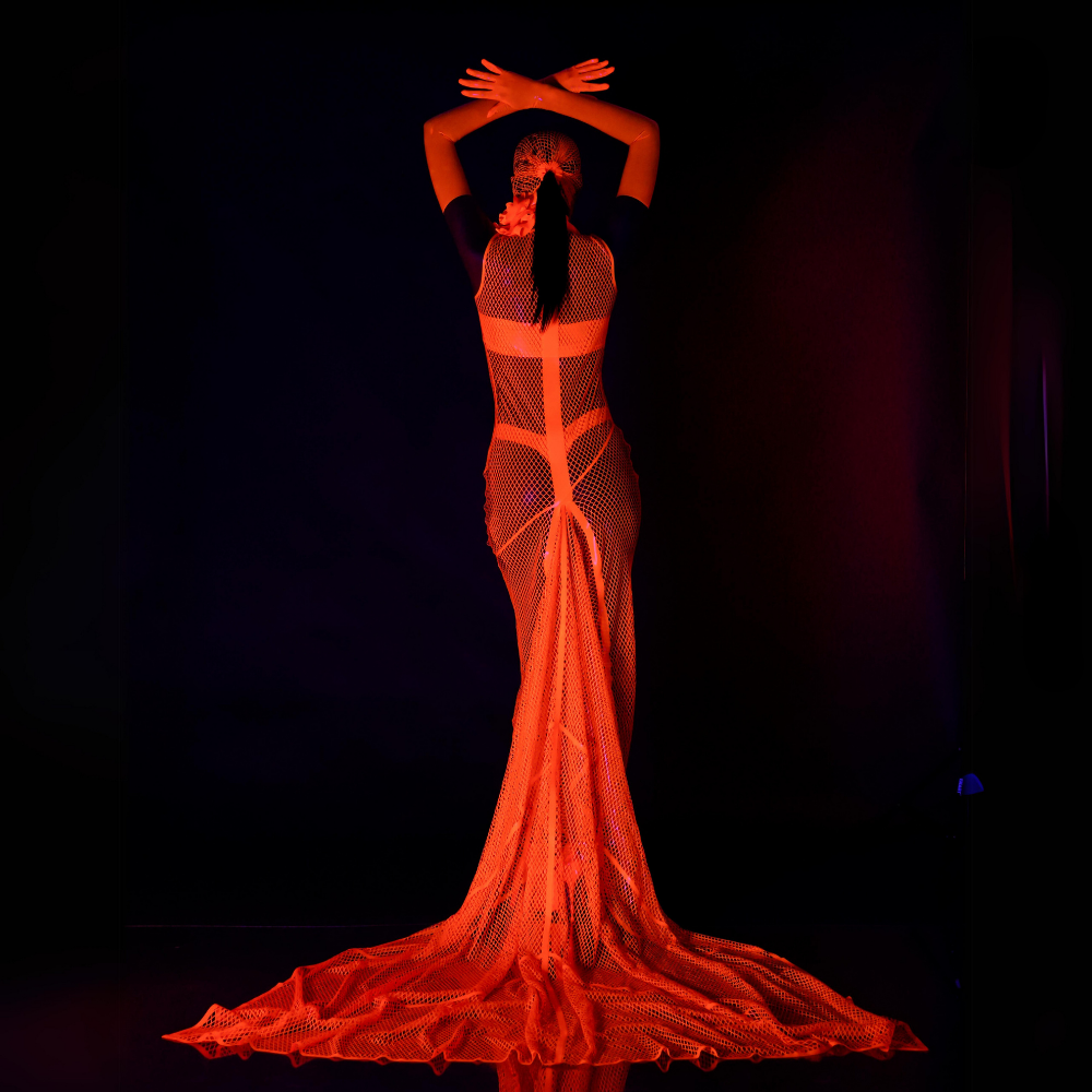neon orange latex dress Neon Orange Ball Gown With Feathers 2 / Neon Orange