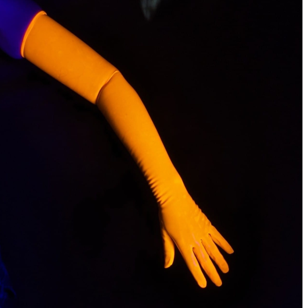 Handmade Long Latex Gloves READY TO SHIP Small / Vibrant Orange Womens - Vex Inc. | Latex Clothing