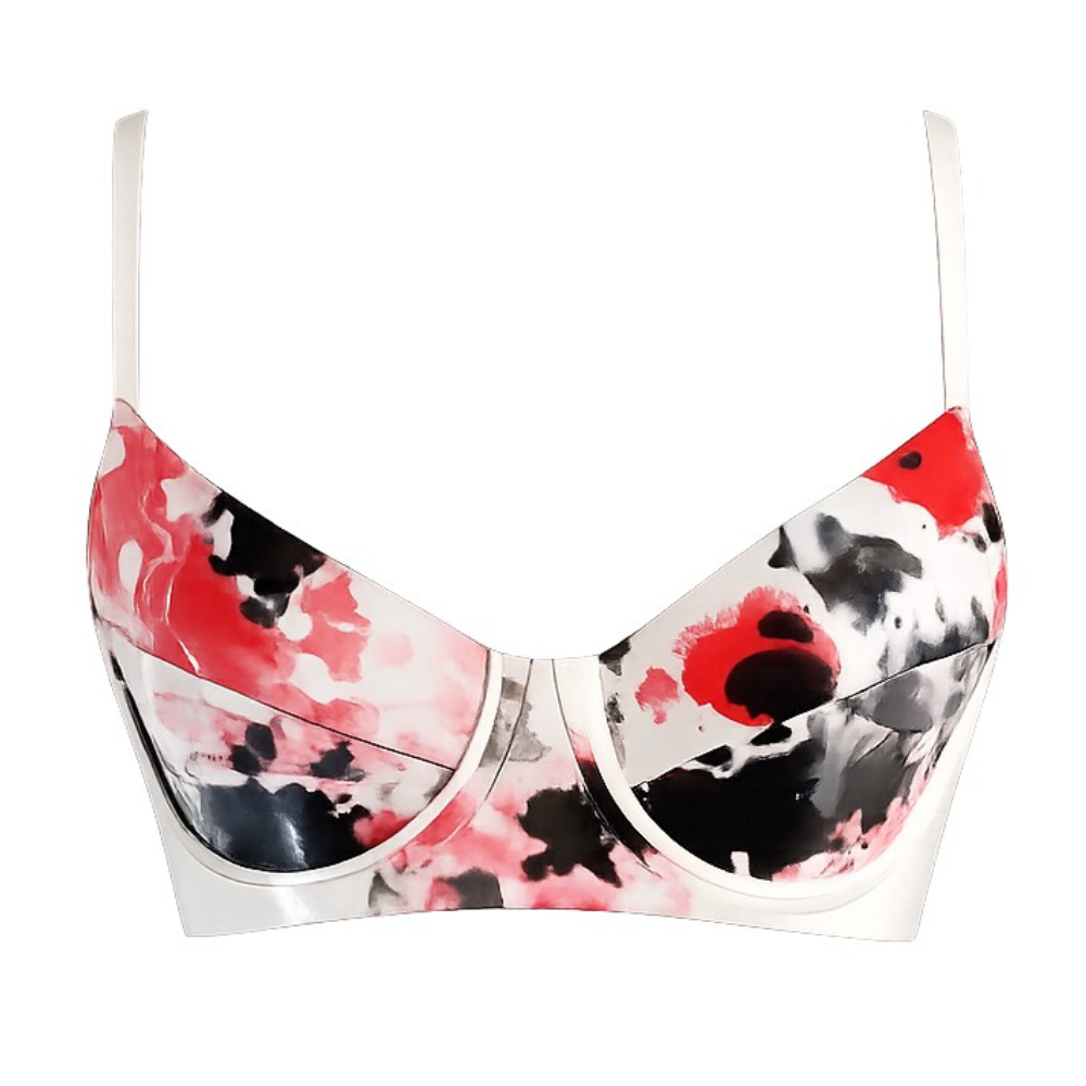 Water Marble Print Underwire Bra READY TO SHIP 32C / White Water Marble - Vex Inc. | Latex Clothing