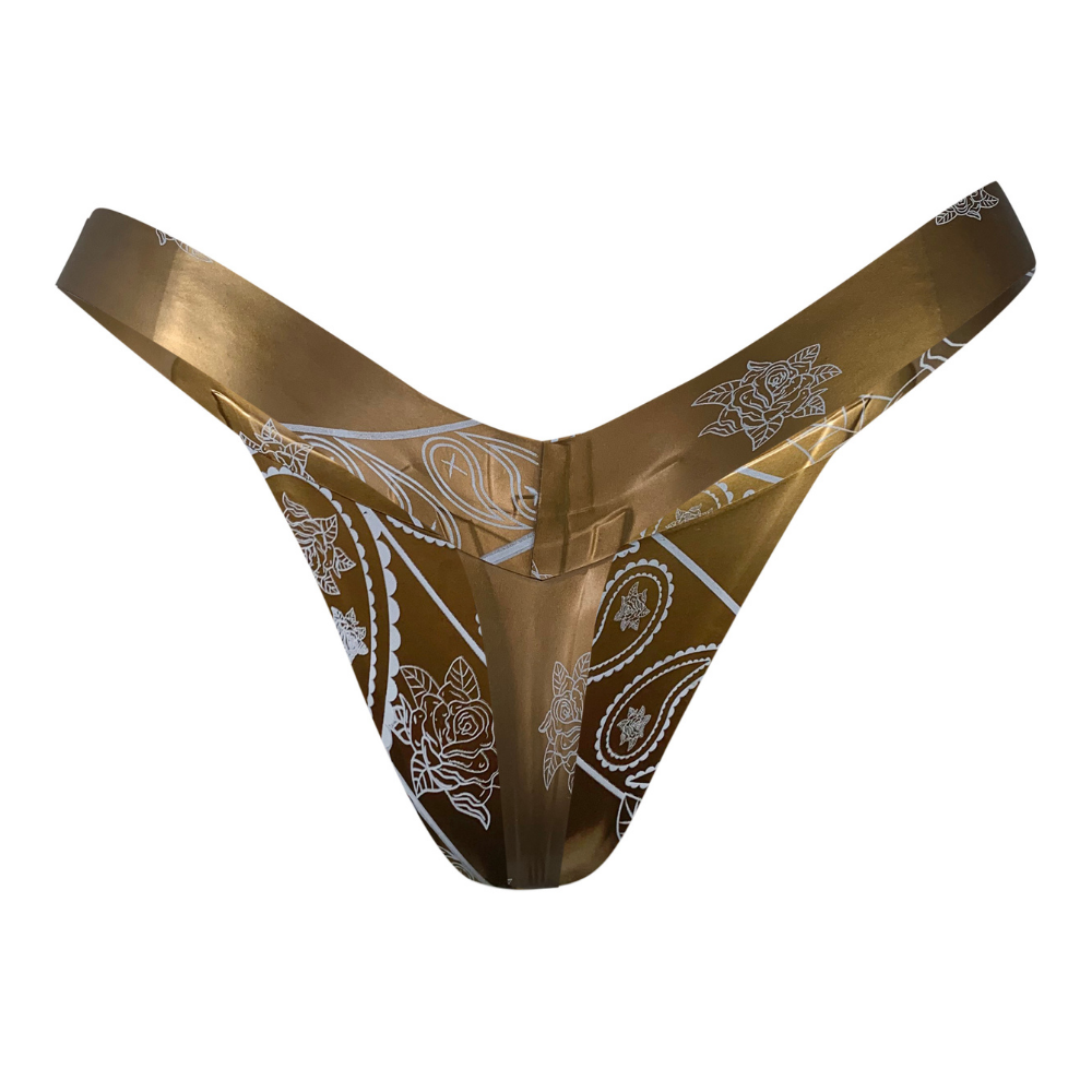 Bandana Print High Cut Gold Thong READY TO SHIP Womens - Vex Inc. | Latex Clothing