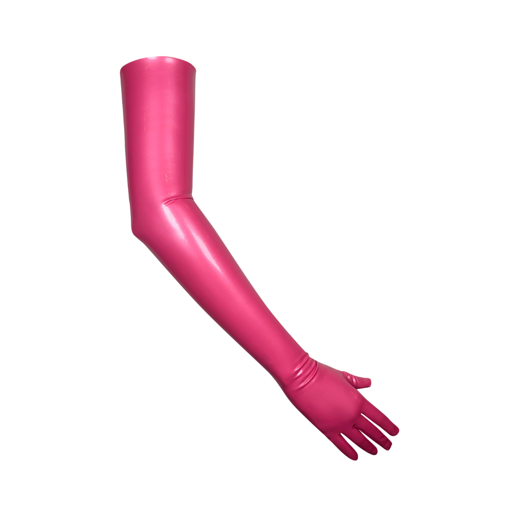 Handmade Long Latex Gloves READY TO SHIP Small / Metallic Bubblegum Womens - Vex Inc. | Latex Clothing