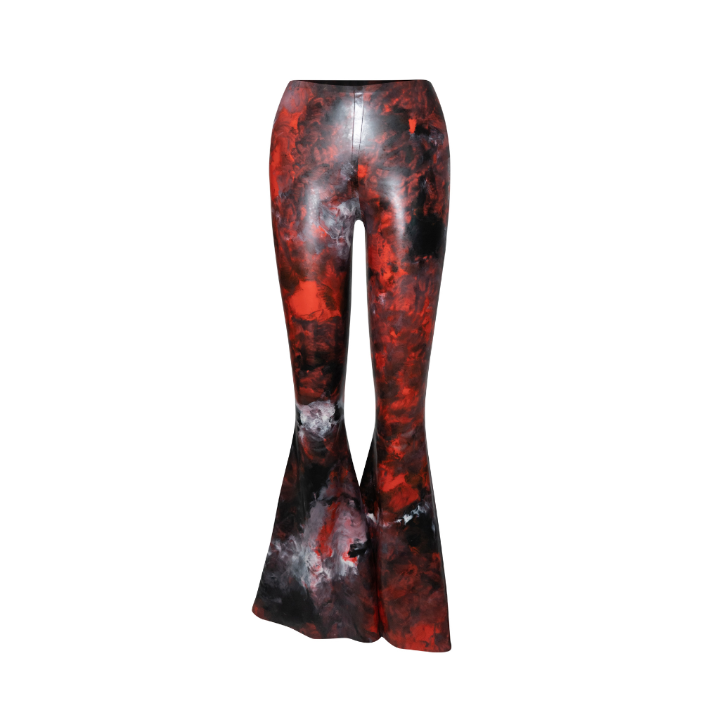 Red latex 2025 flare pants