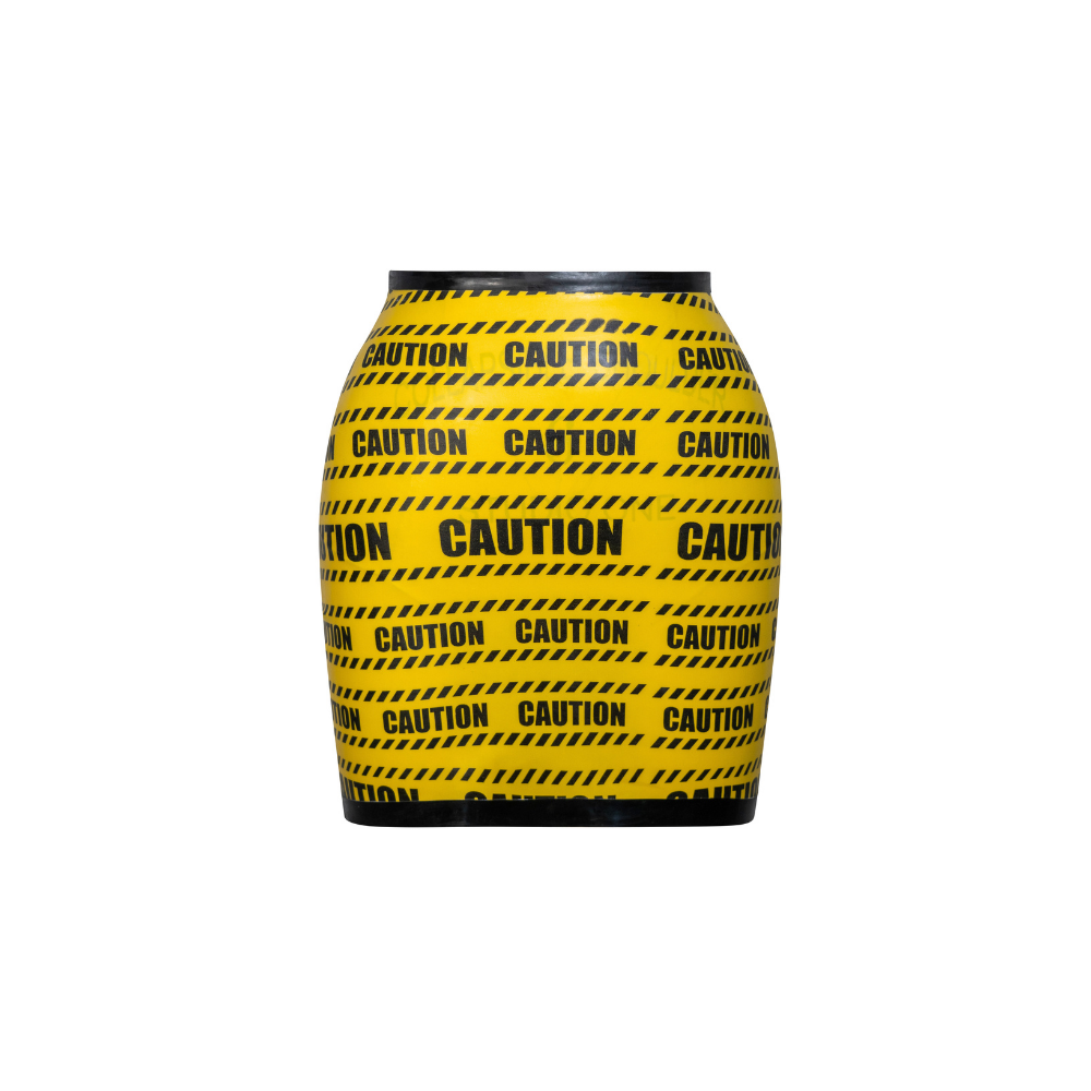 (ONE OF A KIND) Yellow Caution Print Chevron Mini READY TO SHIP  Custom Order - Vex Inc. | Latex Clothing