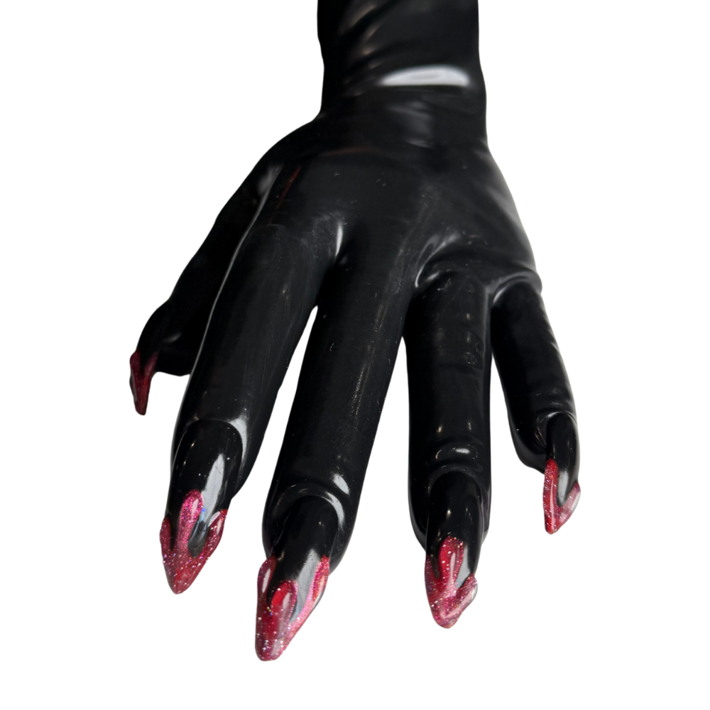 Cropped Lucifer Gloves - Glitter Blood Nails Edition - ONE OF A KIND - READY TO SHIP - Vex Inc. | Latex Clothing
