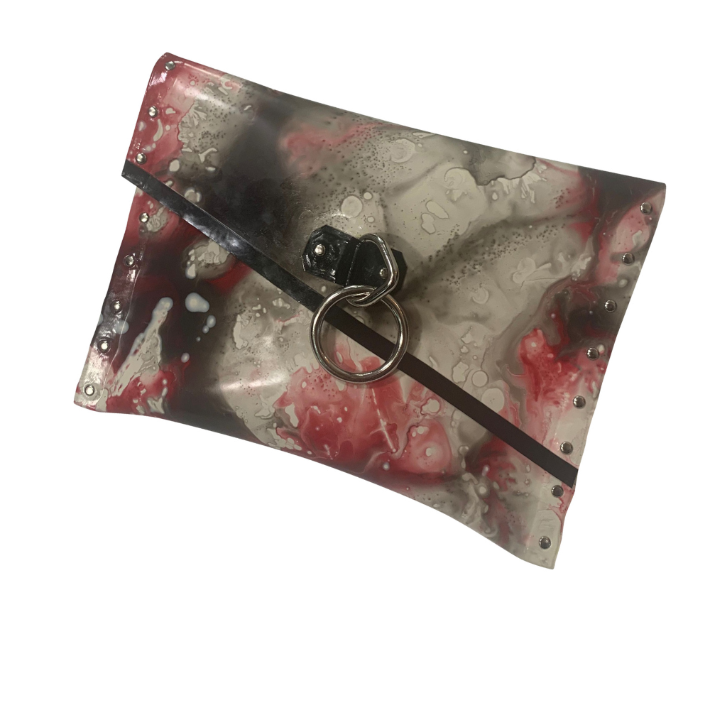 (ONE OF A KIND) Red and Black Water Marble Print Ring Clutch READY TO SHIP  Womens - Vex Inc. | Latex Clothing