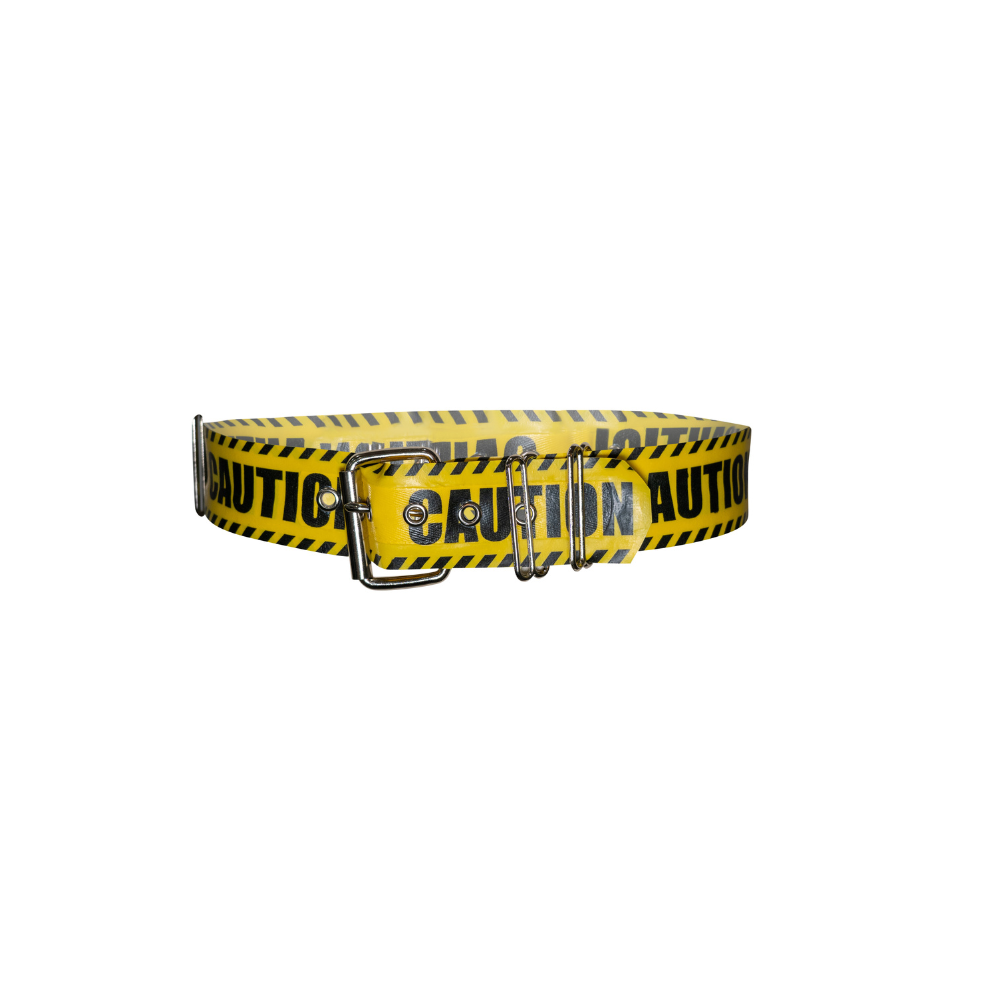 (ONE OF A KIND) Caution Print Classic Belt READY TO PRINT  Mens - Vex Inc. | Latex Clothing