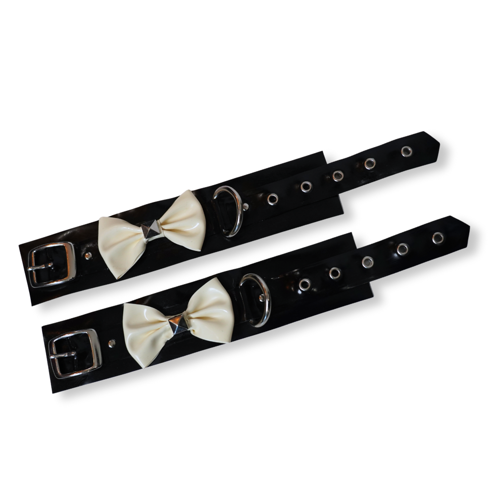 Moderne Wrist Cuffs READY TO SHIP M/L / Black with With White Bows Womens - Vex Inc. | Latex Clothing