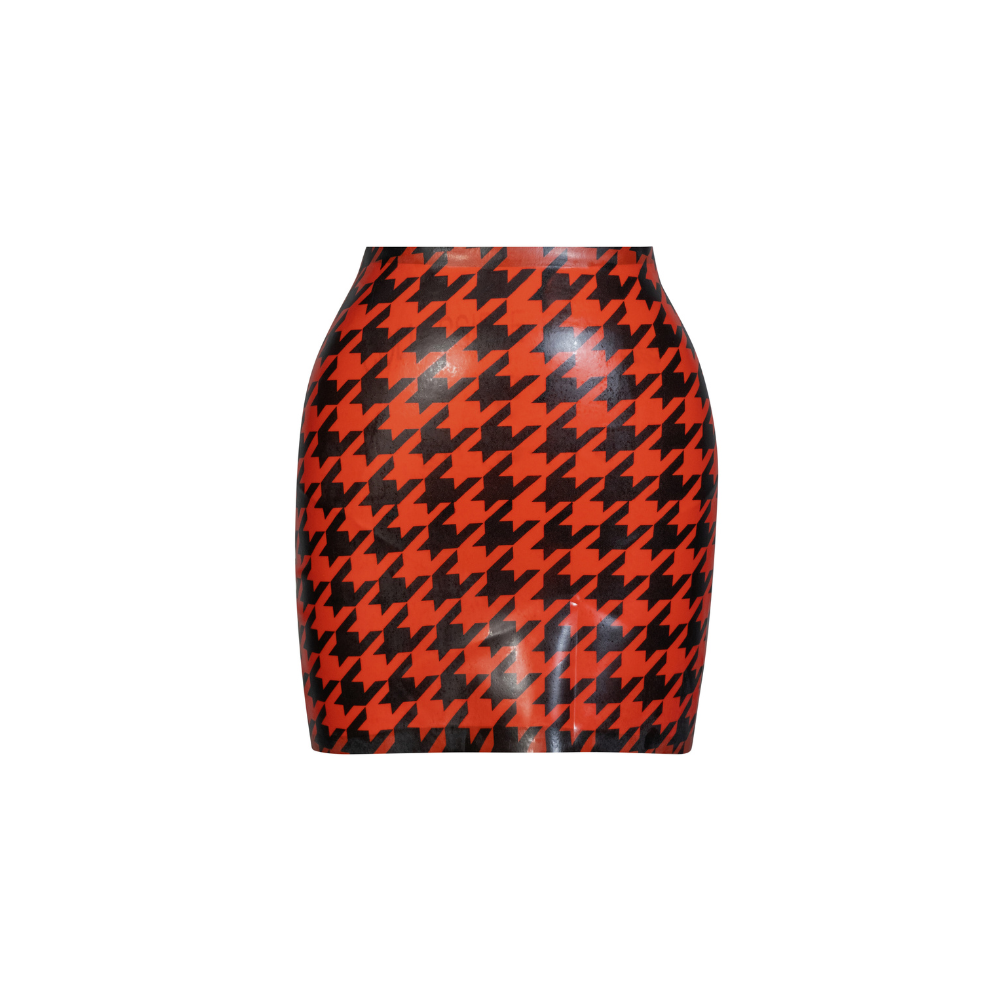 (ONE OF A KIND) Red Hounds Tooth Print Chevron Mini READY TO SHIP  Custom Order - Vex Inc. | Latex Clothing