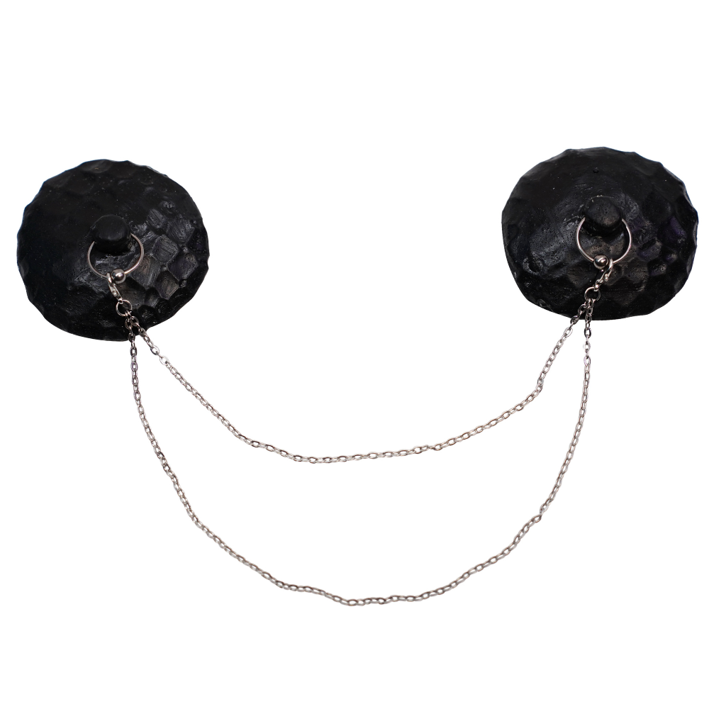 Black latex fang pasties with chain detail - Vex Clothing