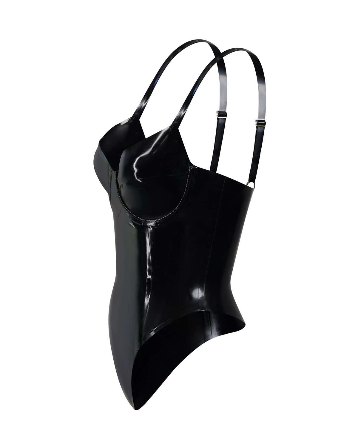 High Rise Bodysuit black latex, high-cut leg
