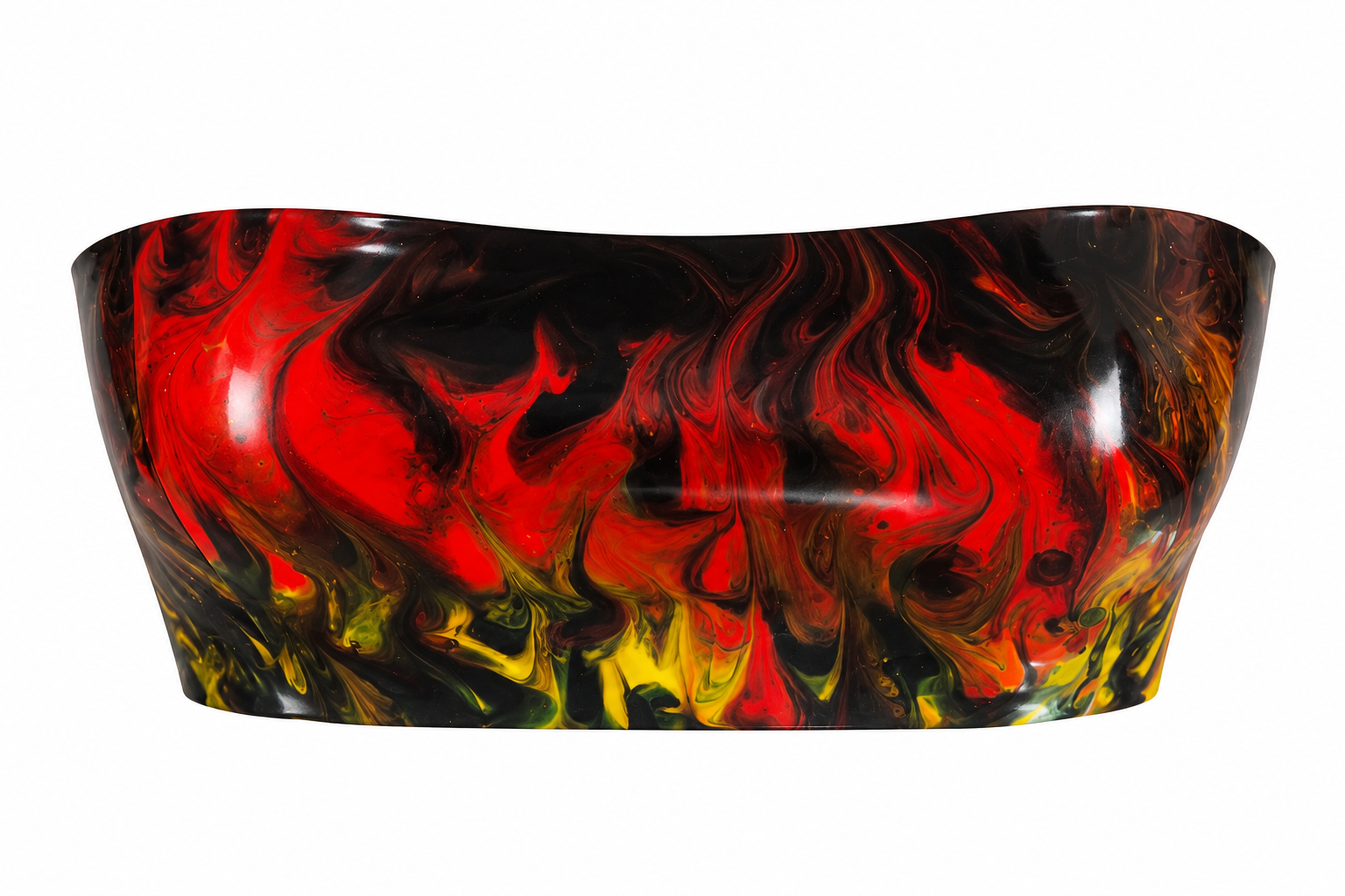Flame print latex Itty Bitty tube top, front