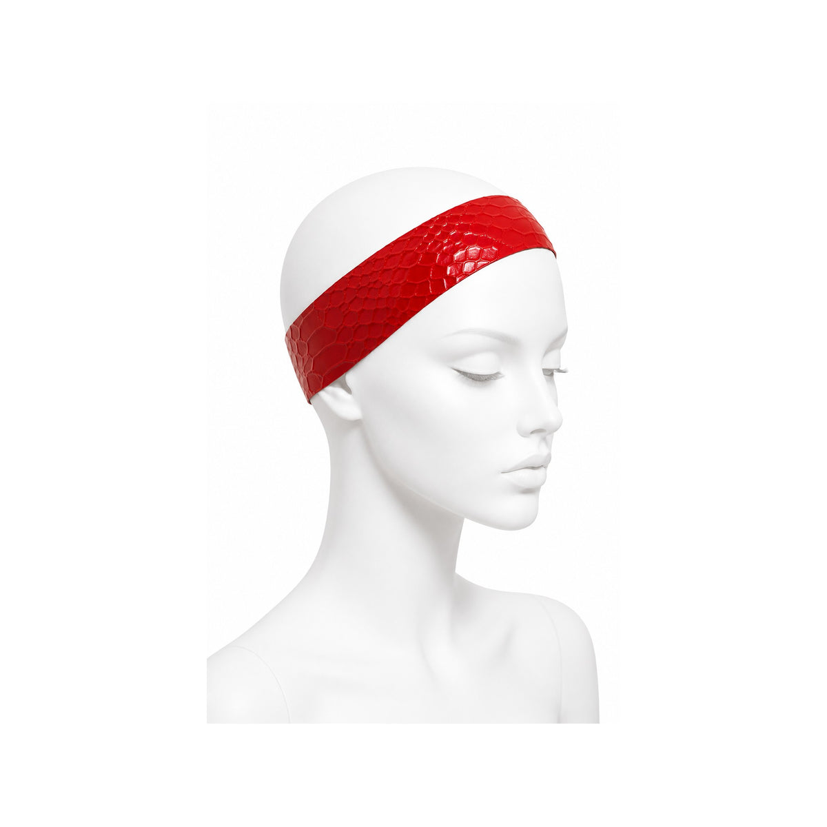 Latex headband in Mahogany Snake — wide snake-embossed band in deep red-brown, one size — Vex Clothing