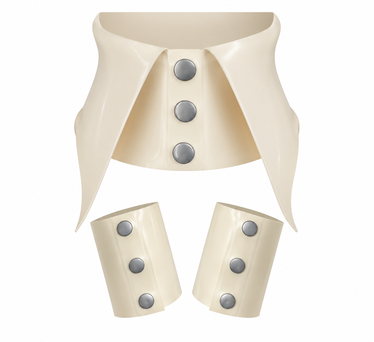 Karl Collar &amp; Savile Cuffs Set - ivory white latex with snaps