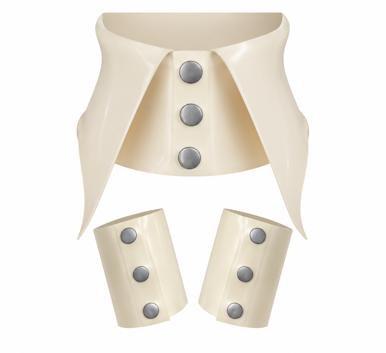 Karl Collar & Savile Cuffs Set - ivory white latex with snaps