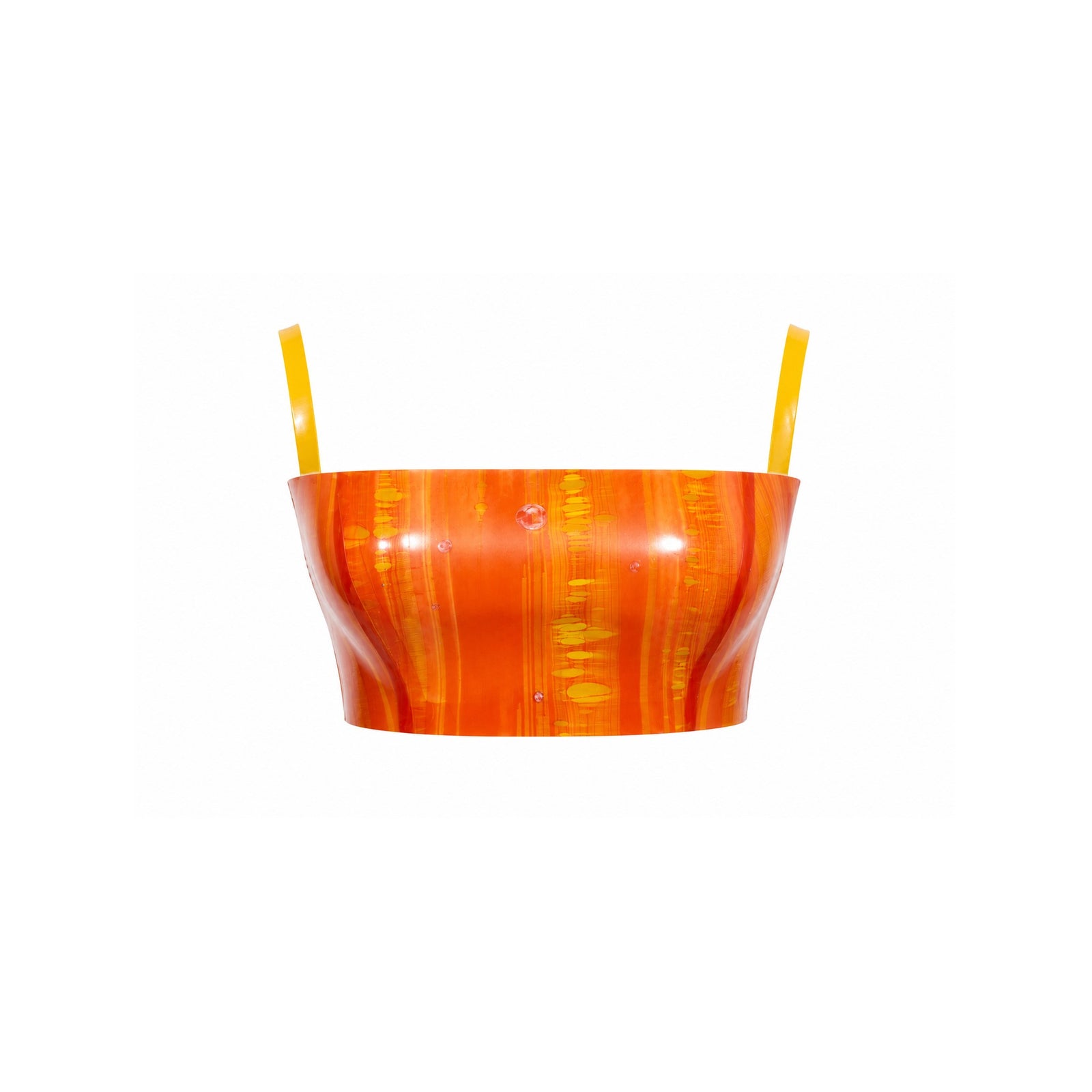 One-of-a-kind transparent Orange Red nylon latex Milk Bandeau with yellow straps, size Medium — Vex Clothing