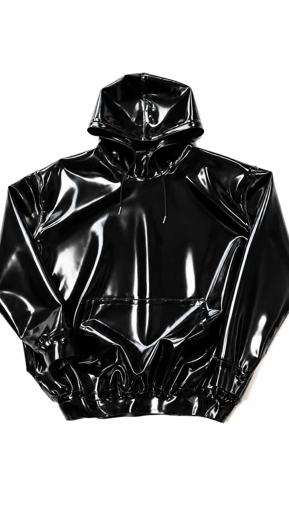 Vex Orbit Hoodie — black high-shine latex oversized hoodie