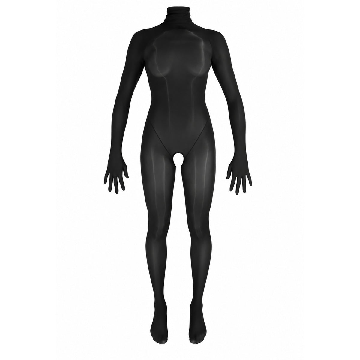 Phantom Open Crotch Catsuit in black sheer nylon — pull-on, open crotch, by Vex Clothing