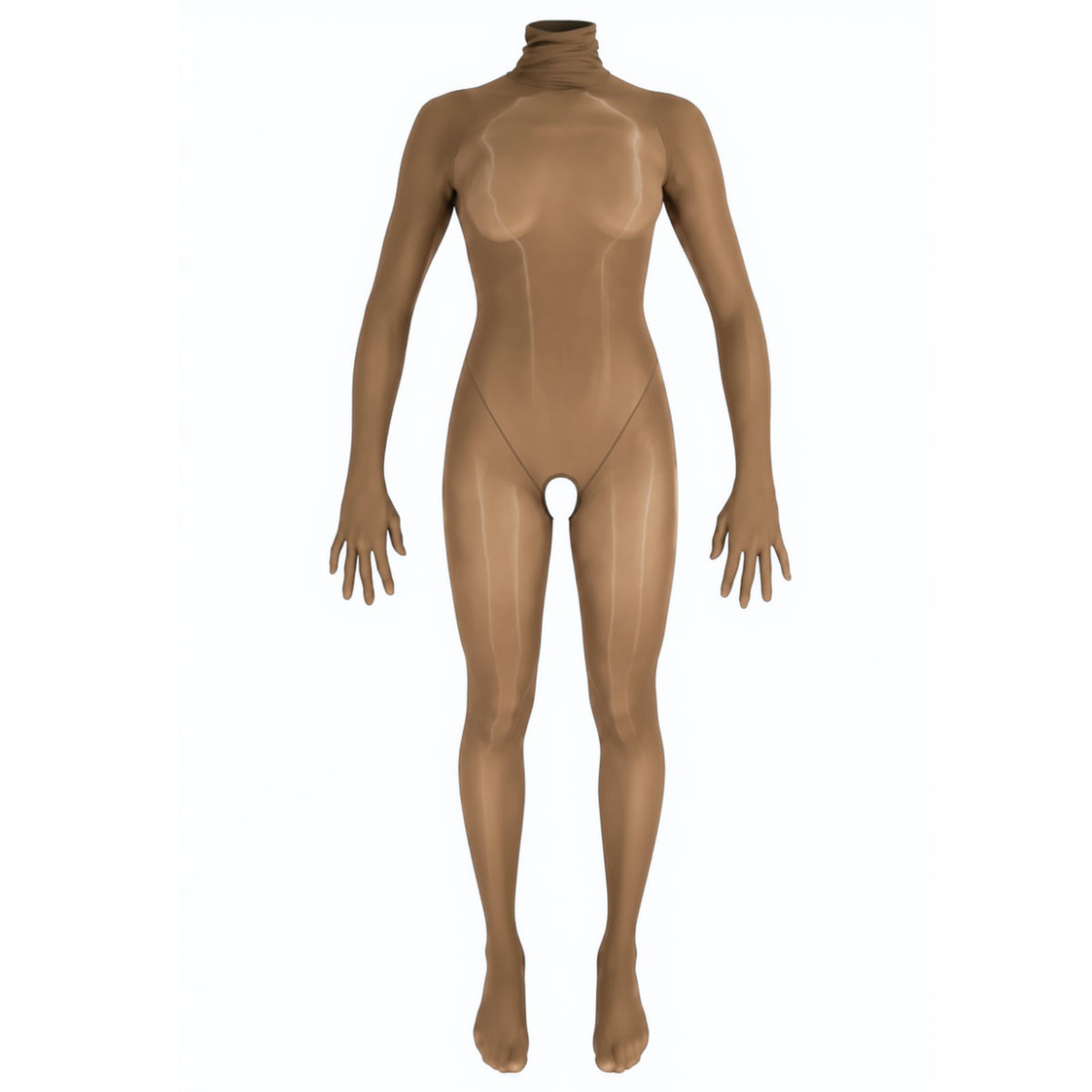 Phantom Open Crotch Catsuit in coffee sheer nylon — pull-on, open crotch, by Vex Clothing