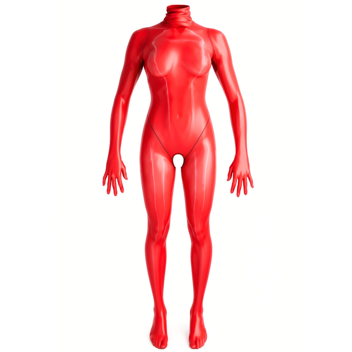 Phantom Open Crotch Catsuit in red sheer nylon — pull-on, open crotch, by Vex Clothing