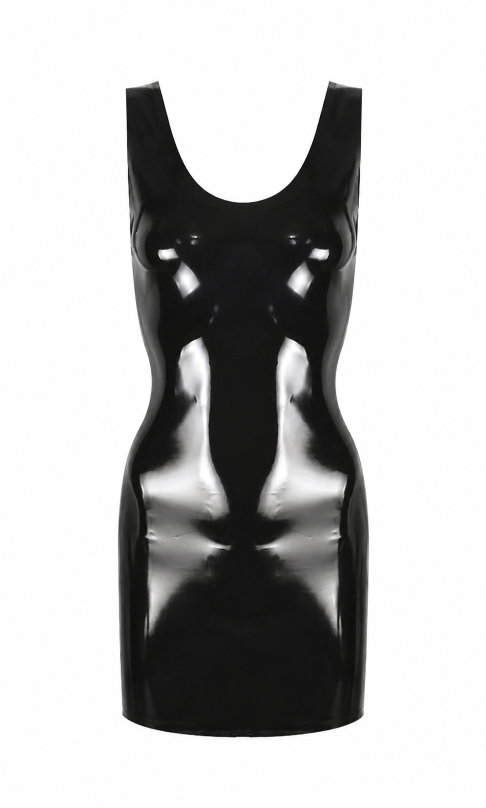 Black latex Tank Dress, scoop neck sleeveless mini — Vex Clothing