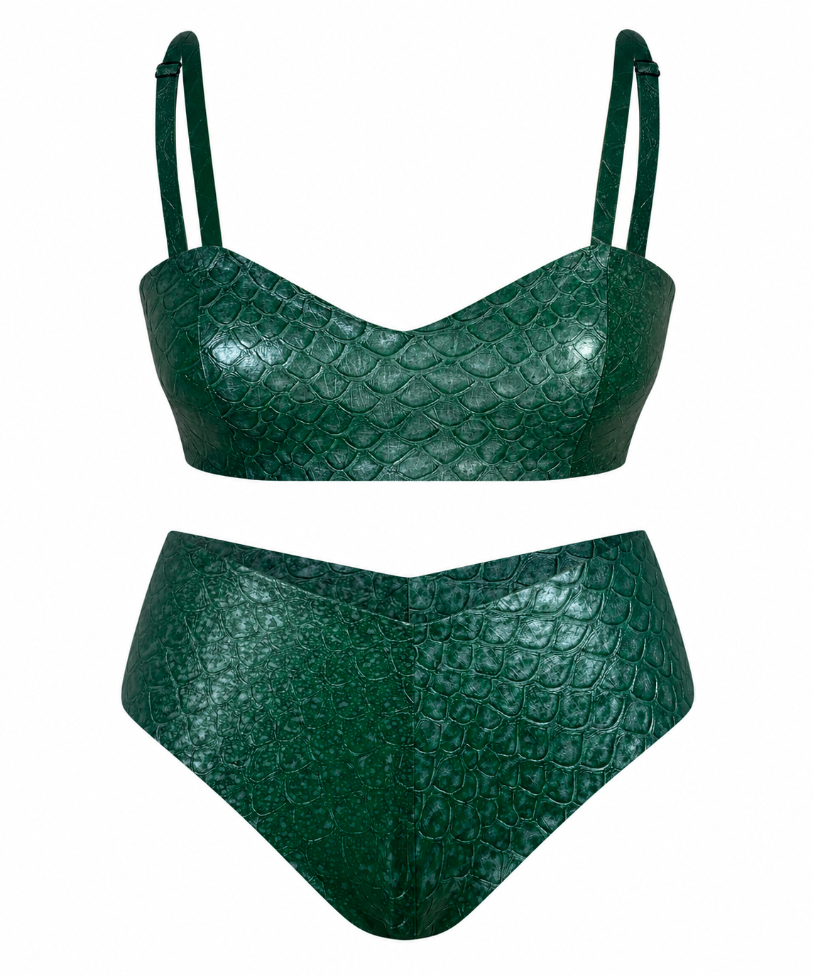 Emerald textured mermaid latex bralette and boy shorts set
