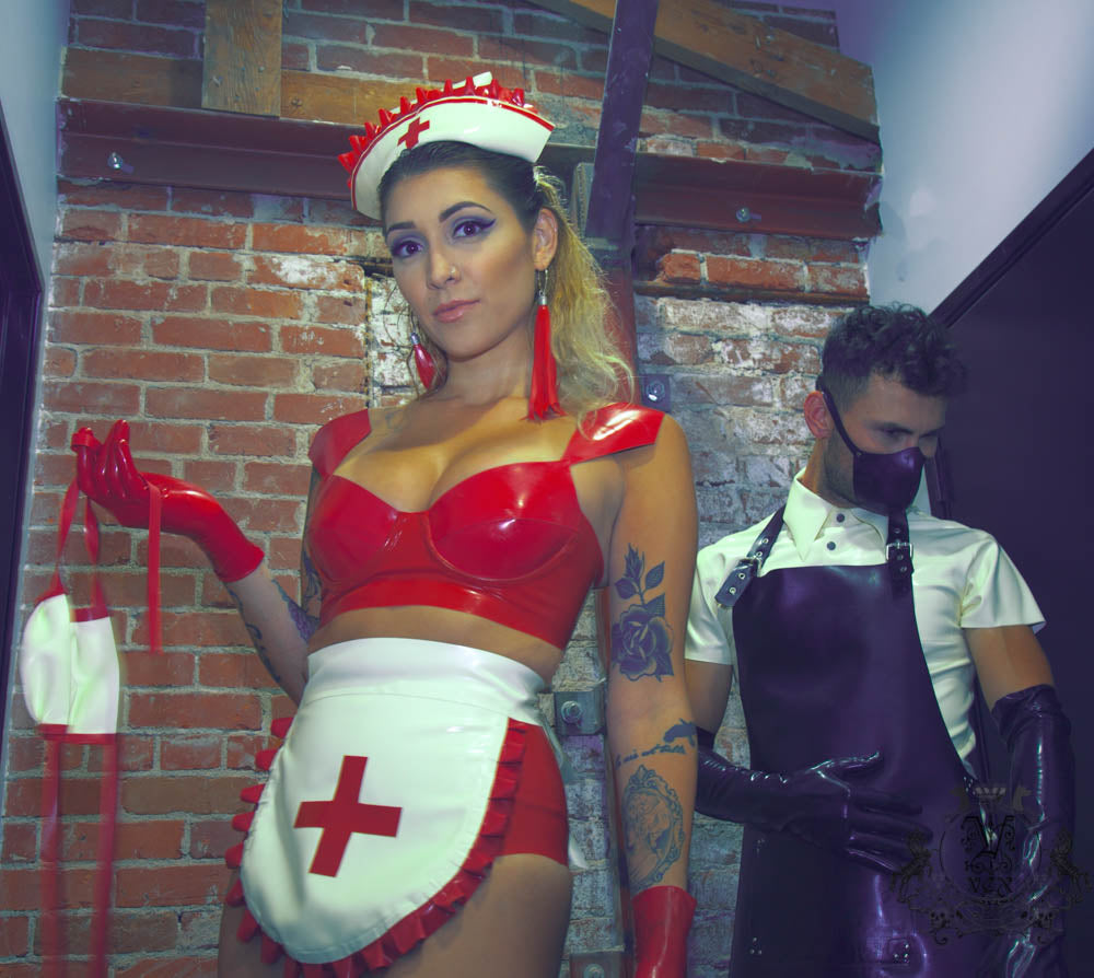 Latex Nurse Apron by Vex Clothing - Handmade in California for Role Play - Vex Latex Latex Nurse Apron by Vex Clothing - Handmade in California for Role Play - Vex Latex