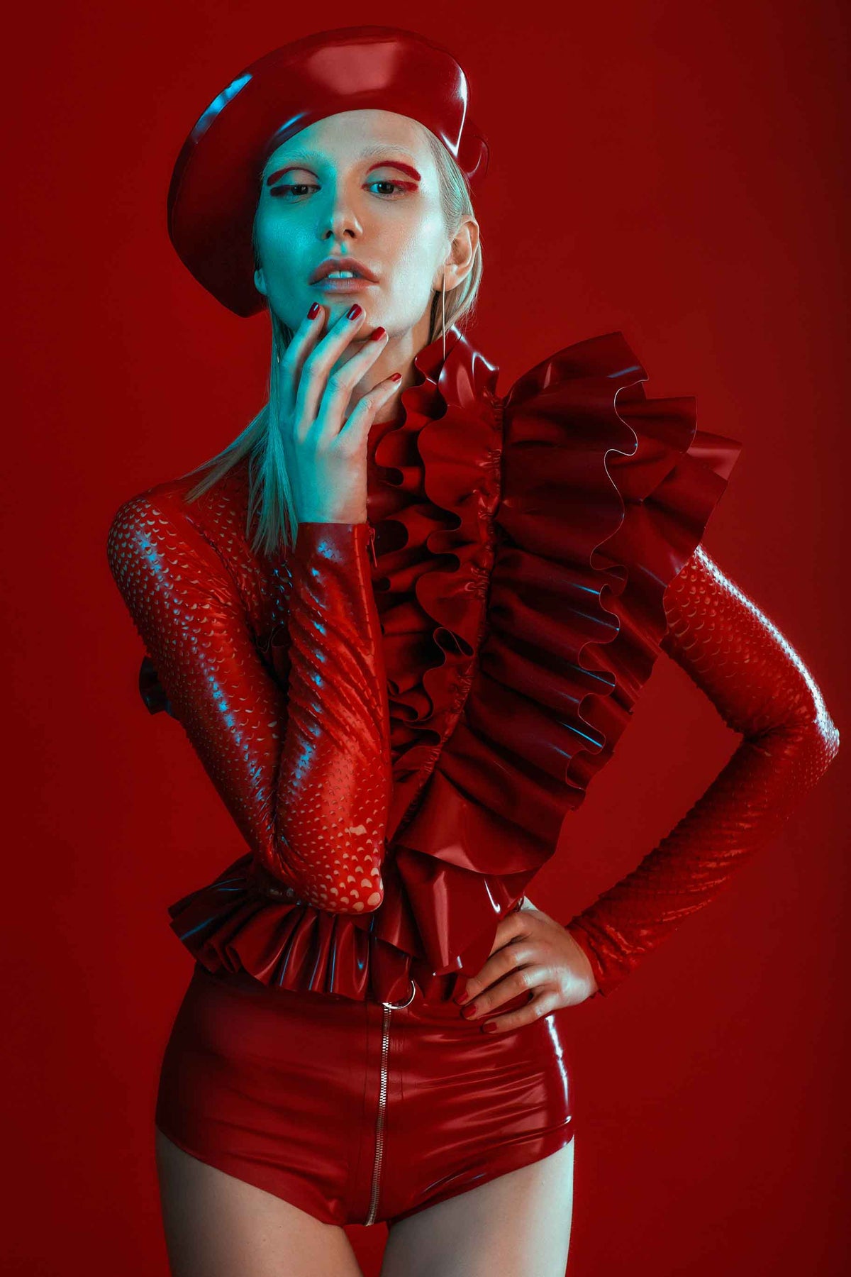 Cherry Blossom Latex Beret READY TO SHIP Womens - Vex Inc. | Latex Clothing