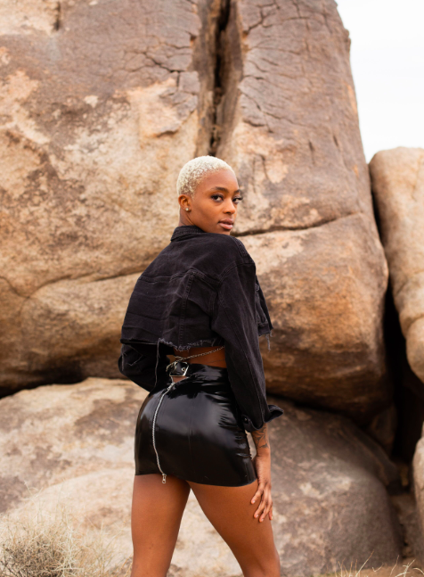 Peekaboo Mini Skirt zip back closure in black latex — Vex Clothing