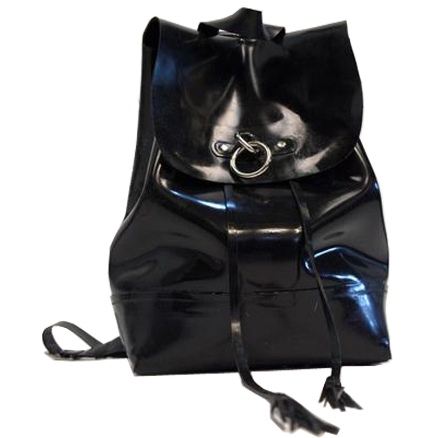 draw string leather backpack Vex Clothing: Handmade Latex Ring Back Pack with Tassel Drawstring
